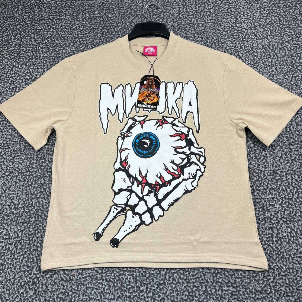 Mishka Keep Watch Eyeball Skeleton Hand Graphic Shirt Men Medium Tan New M